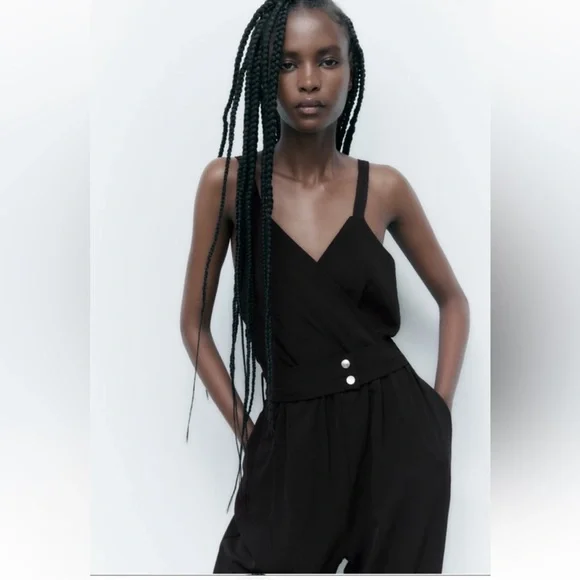 Zara cuffed ankle jumpsuit. Size medium. Black. EUC. - Picture 3 of 9